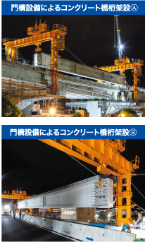 門溝設備によるコンクリート橋桁の架設