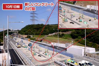 10月1日朝：新しいコンクリートの打設